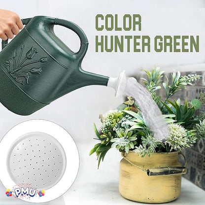 PMU 2 Gallon Watering Can - Garden Watering Can for Indoor & Outdoor Plants - Plastic Water Can with Detachable Sprinkler Head - Large Water Pot, Made in USA - Hunter Green Pkg/12