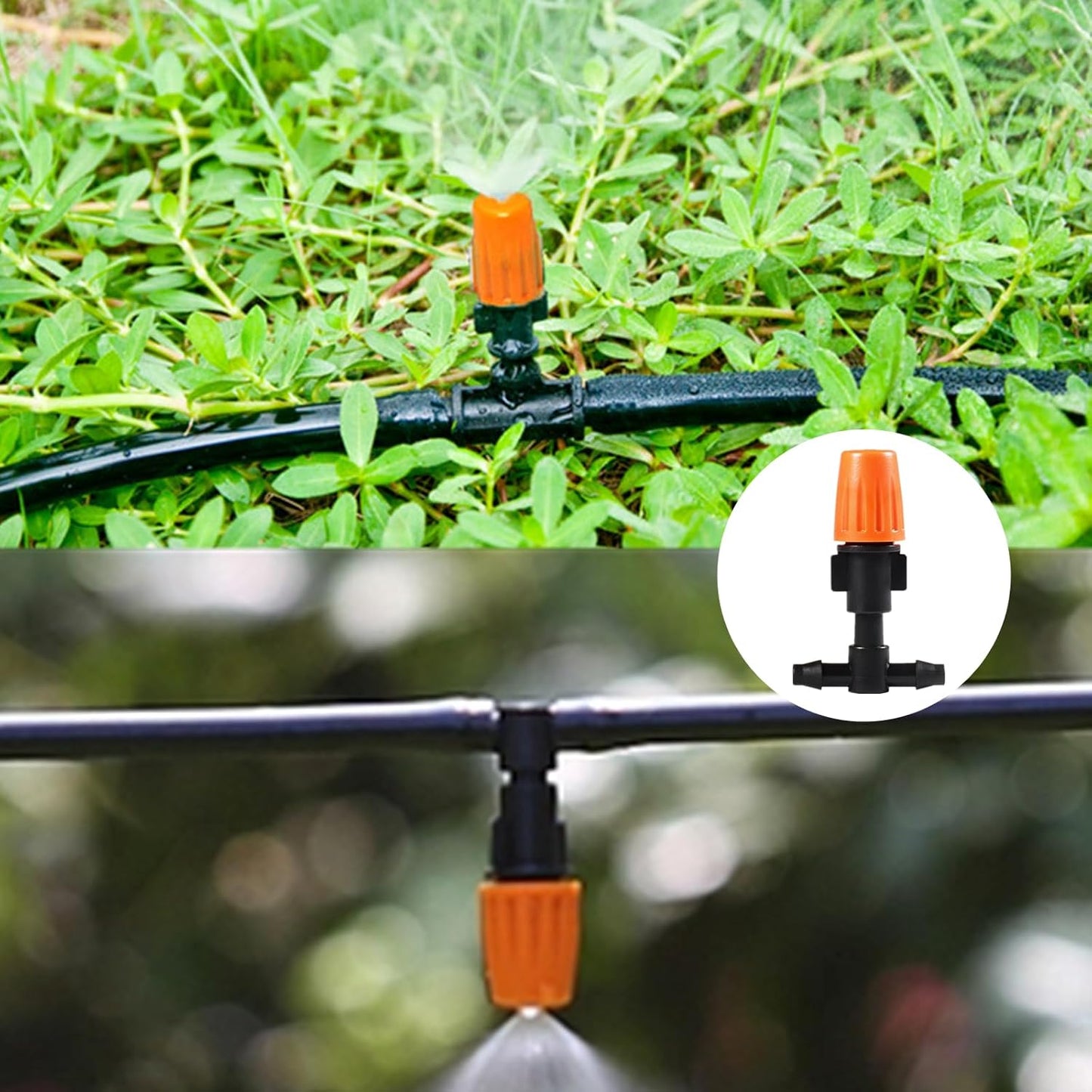 Three-Way Atomizing Nozzle 1/4 Inch, 50 Pcs Adjustable Micro Spray Emitters, Drip Irrigation Parts Accessories for Patio Lawn Greenhouse Vegetable Irrigation Supplies