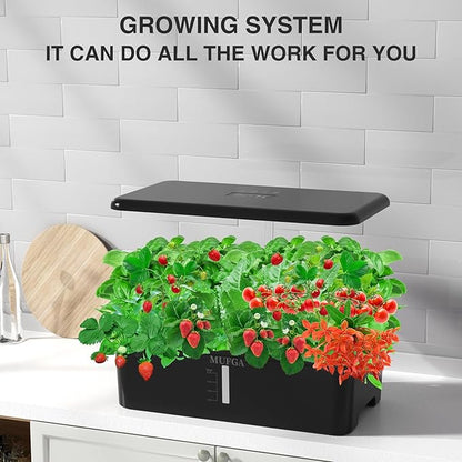 Hydroponics Growing System Herb Garden - MUFGA 18 Pods Indoor Gardening System with LED Grow Light, Plants Germination Kit(No Seeds) with Pump System, Adjustable Height Up to 17.7" for Home, Black