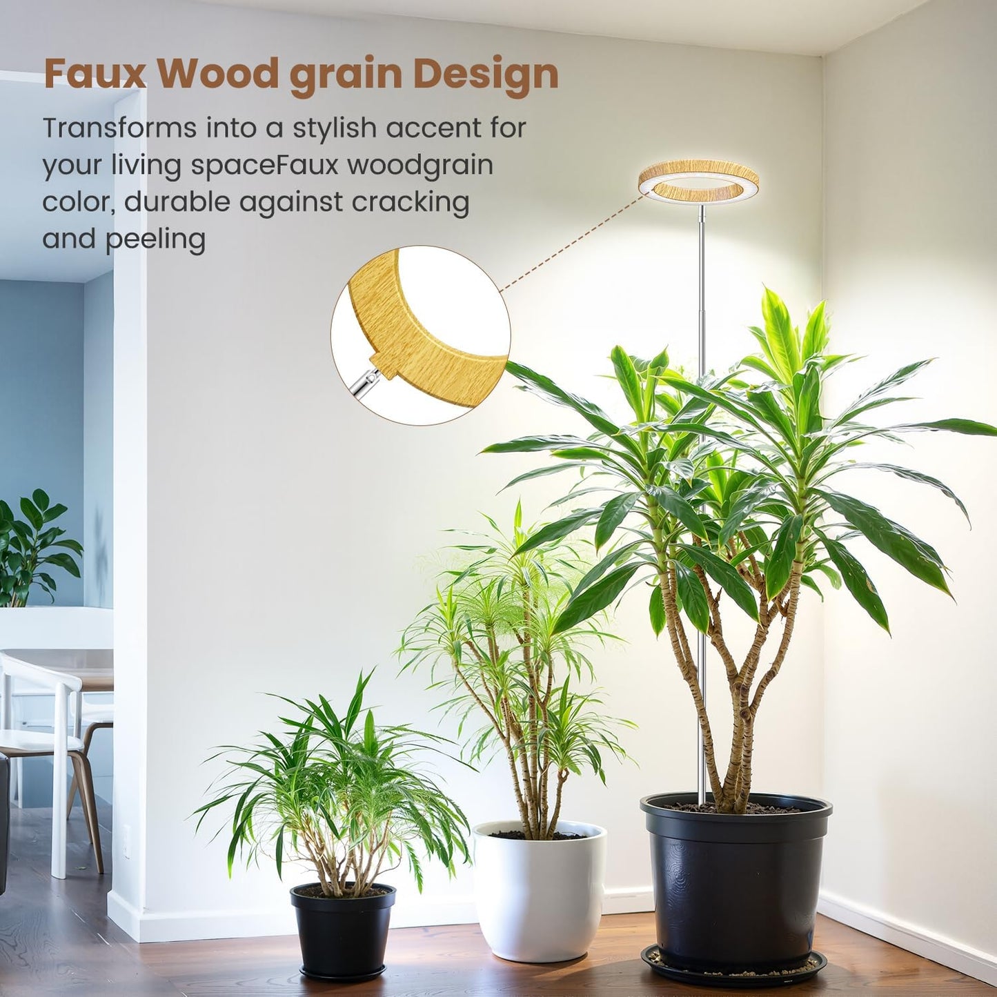 Grow Lights for Indoor Plants, Full Spectrum Plant Lights for Indoor Growing with 6/12/16H Timer, 3 Optional Spectrums, 5 Brightness, Height Adjustable 10"-65" Faux Wood Grain Growing Lamp