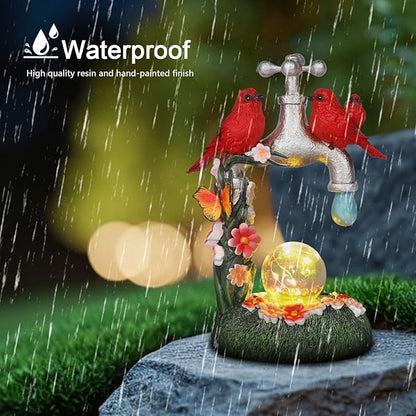 Red Cardinal Bird Statue with LED Ball Light 8.6"Resin Caidinal Figurine Outdoor Waterproof Solar Statues for Yard and Garden Unique Housewarming Birthday Outdoor Gifts for Women Mom Wife Girlfriend