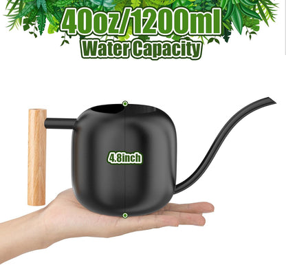 Green Moon Water Can Indoor Plant Black 1.2L/41oz with Long Spout Small Water Can Metal Watering Can Pot for Indoor House Plant Bonsai Outdoor Garden Flowers Decorative