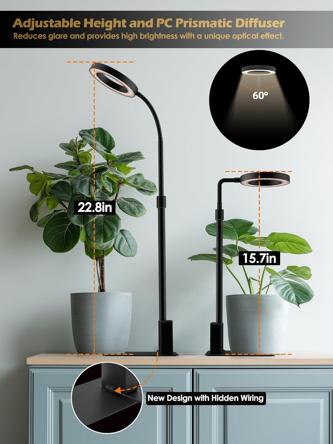 Grow Light with Stand, LED Plant Light for Indoor Plants, Full Spectrum Grow Lamp, Adjustable Height (Black, 8W)