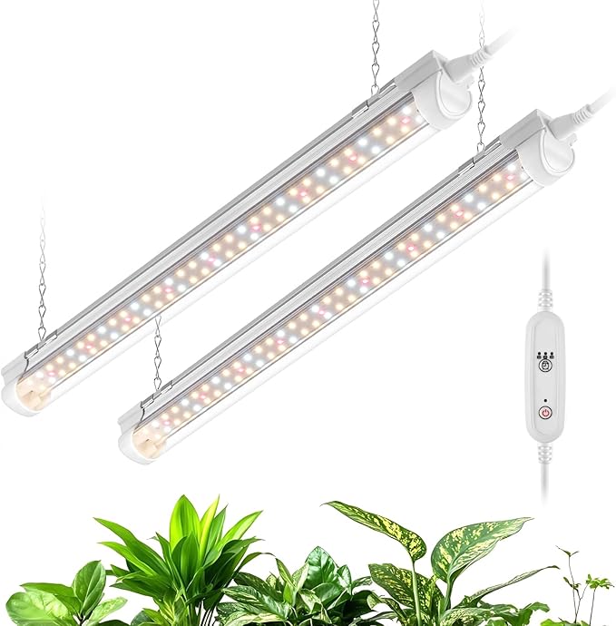 Bstrip T8 Grow Light, 1.4FT 36W (2 x 18W) Plant Lights for Indoor Growing with Timer, Full Spectrum with 660nm Red LEDs, 3467K, Ideal for Indoor Plants, Greenhouse, Seeding, Linkable Design, 2-Pack