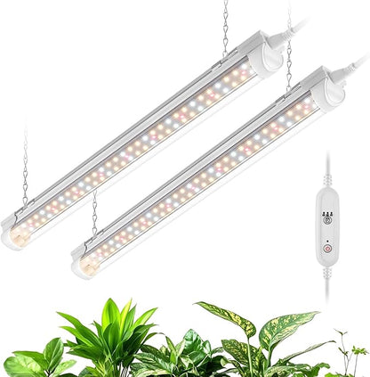 Bstrip T8 Grow Light, 1.4FT 36W (2 x 18W) Plant Lights for Indoor Growing with Timer, Full Spectrum with 660nm Red LEDs, 3467K, Ideal for Indoor Plants, Greenhouse, Seeding, Linkable Design, 2-Pack
