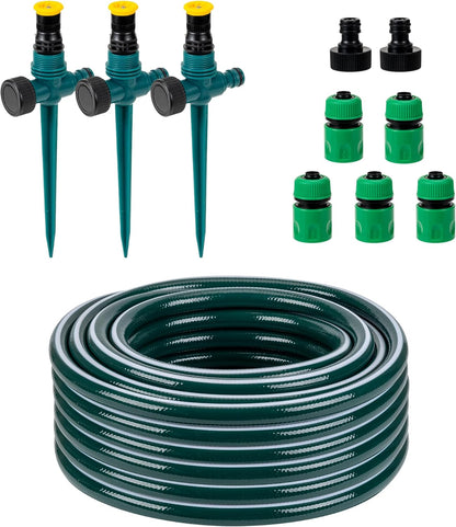 Above Ground Sprinkler System Irrigation for Garden Multi- Adjustable Lawn Sprinkler Set Ideal for Small Areas Plant and Flower Bed Watering, 50ft Green Garden Hose Included