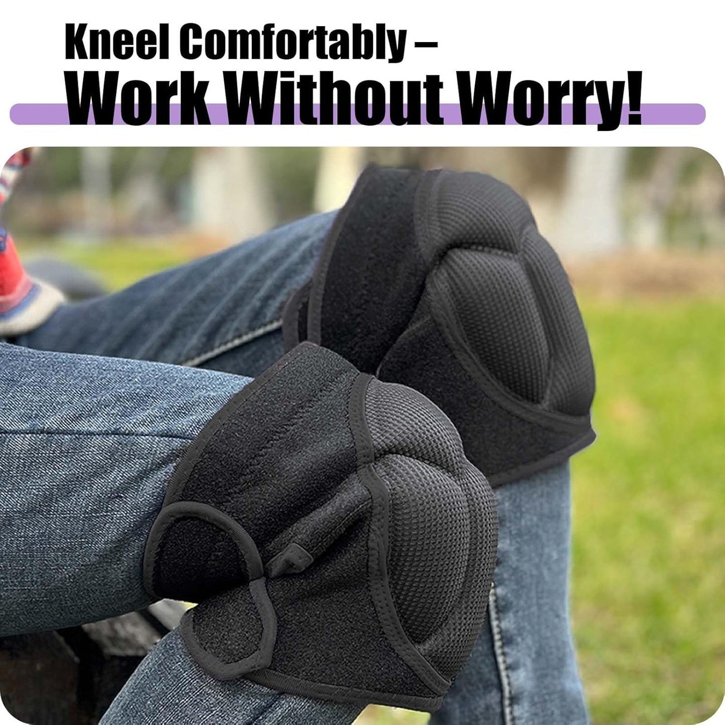 Soft Knee Pads with Memory Foam for Flooring Installers, Extra Thick Kneeling Pad for Men/Women Construction Work, Lightweight Waterproof Household Kneepads for Gardening Cleaning Roofing, Black M