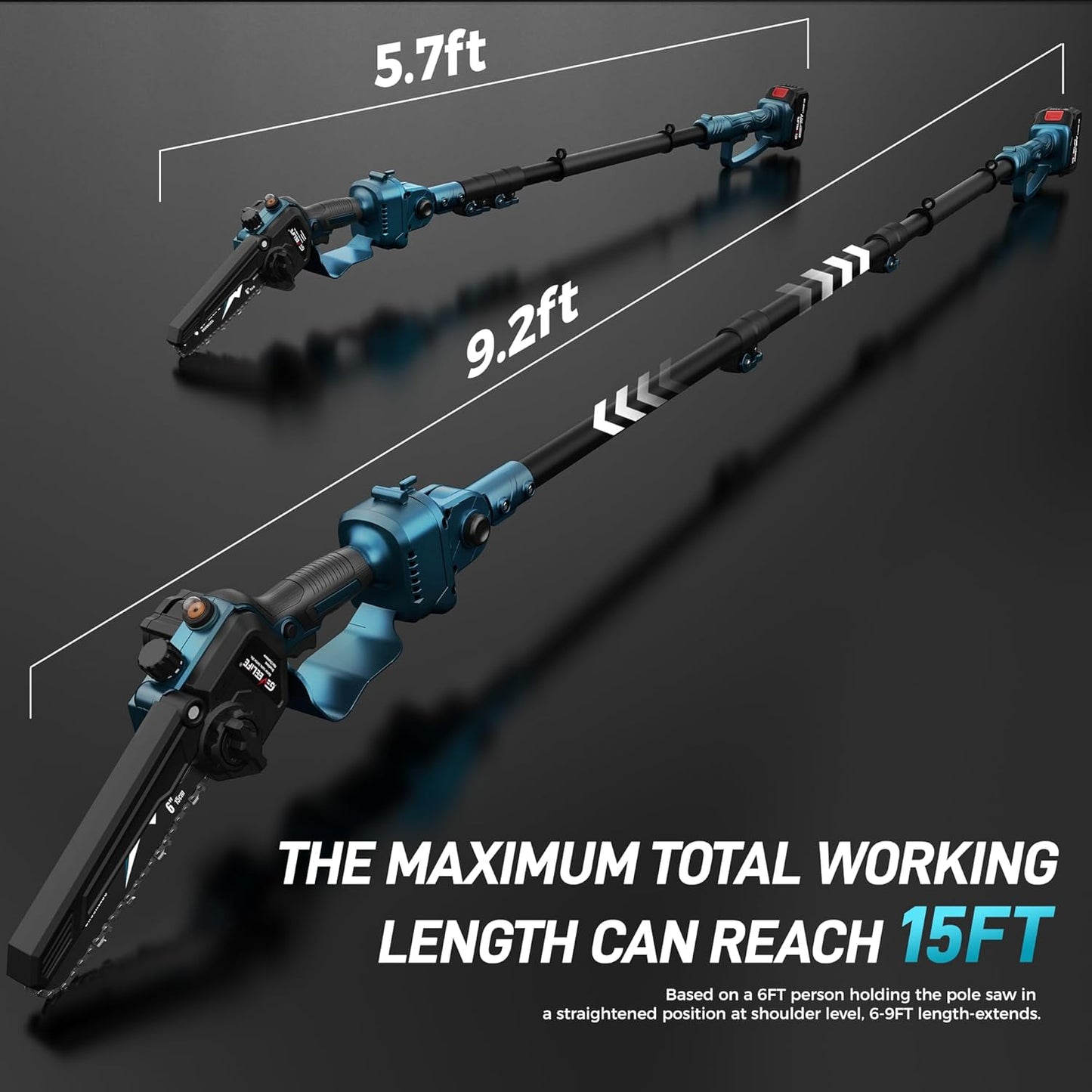 GEVEELIFE 2-in-1 Electric Pole Saw, Cordless Pole Saw & 6 Inch Brushless Mini Chainsaw with 2x 4.0Ah Battery, Pole Saws for Tree Trimming, 15-Foot Reach Extension Pole for Tree Branches Wood Cutting
