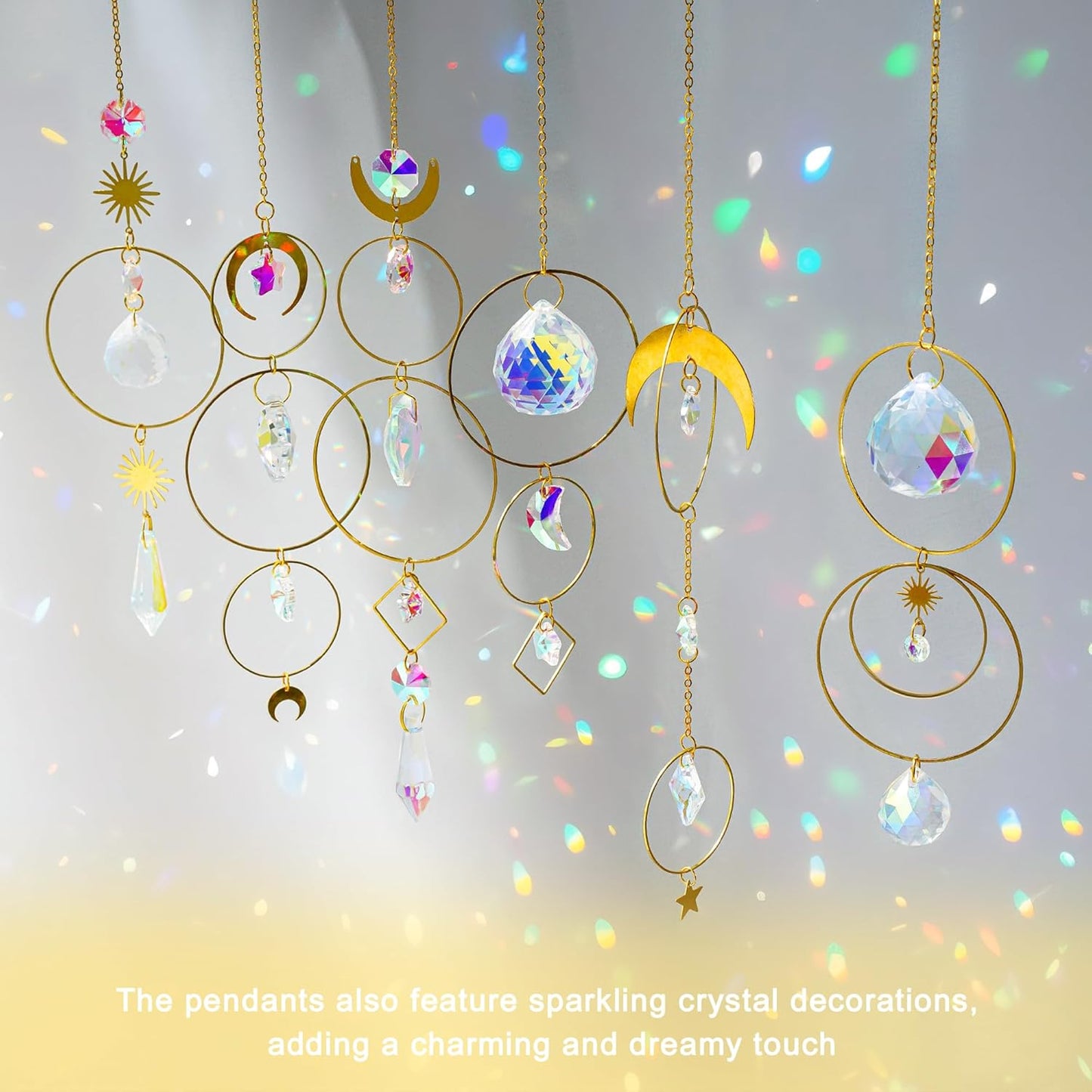 H&D HYALINE & DORA Set of 6 Colorful Crystals Suncatcher Hanging Sun Catcher with Crystals Pendant Ornament Crystal Balls for Window Home Garden Decor