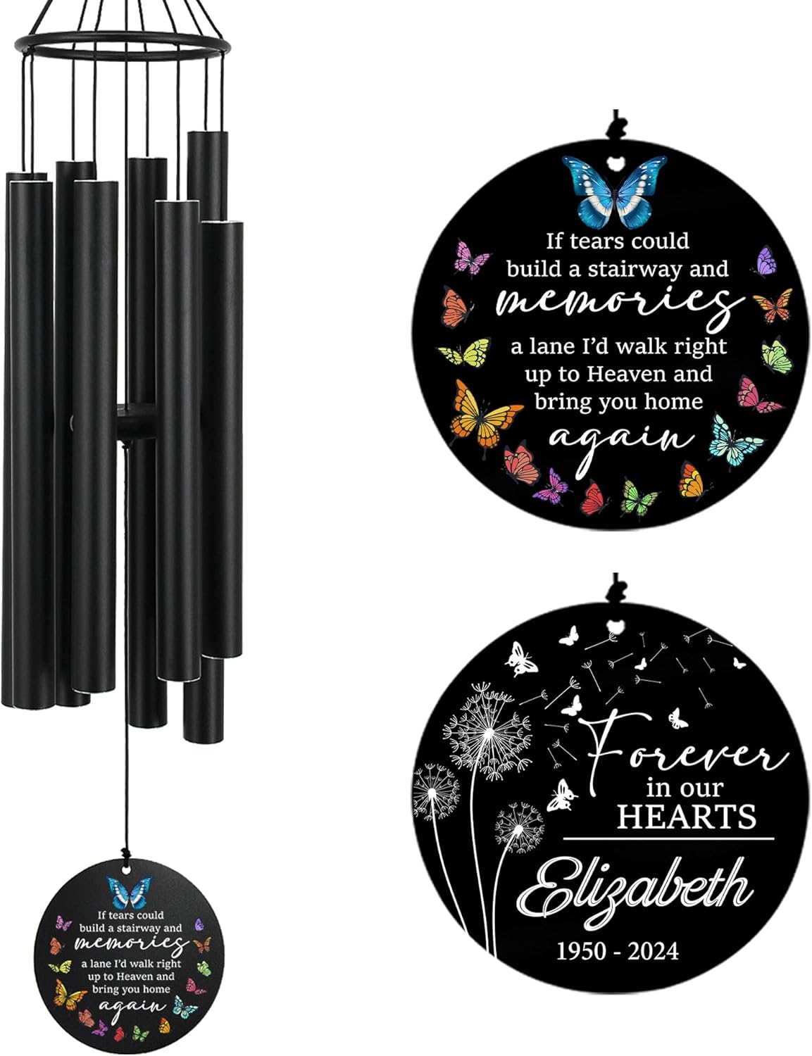 Personalized 36" Memorial Wind Chimes for Outside, Sympathy and Bereavement Gift for Loss of Loved One, A Thoughtful Remembrance of Mother, Father or Husband for Garden and Patio
