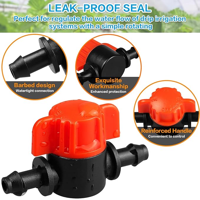 1/4" Drip Irrigation Valve：50 Pack Drip Irrigation Shut Off Switch Valve Fits 1/4 Inch Drip Irrigation Tubing Drip Line Cut Off Valve for Garden Lawn Irrigation System