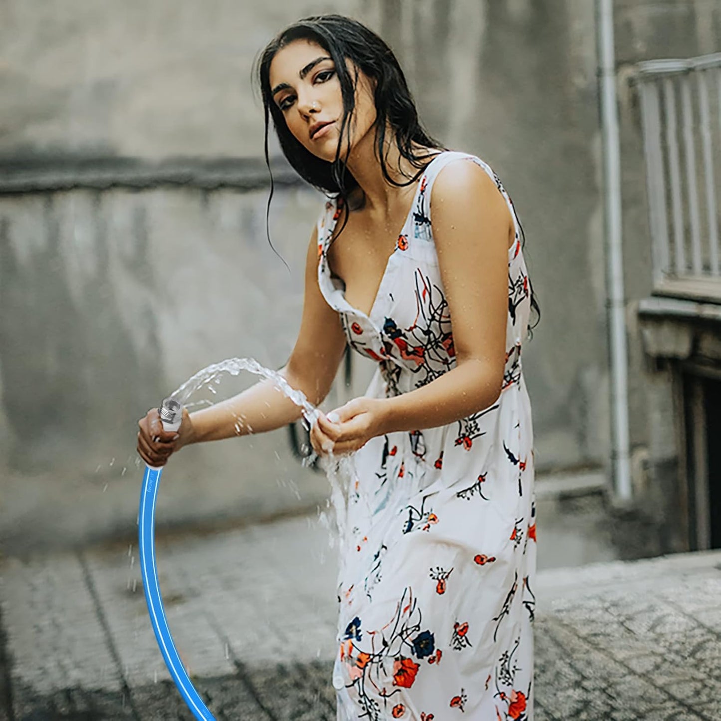 Fevone 50 ft x 5/8" Heavy Duty Garden Hose, Drinking Water Safe, Flexible & Kink-Free Hybrid Polymer Water Hose, Lightweight Outdoor Hose with 3/4" Solid Aluminum Fittings