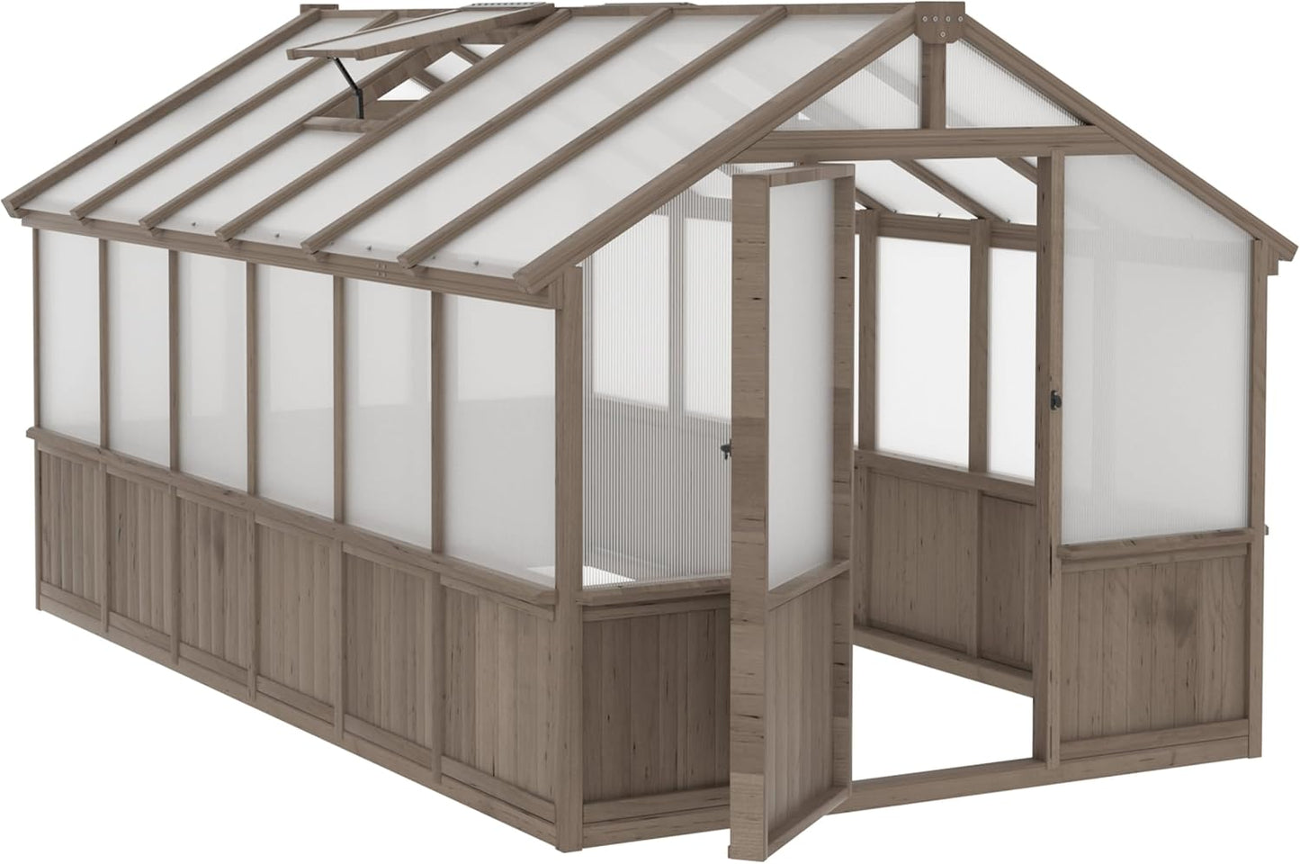 BlueWish 8x12 FT Greenhouse for Outdoors, Wood Green House with Cedar Frame & 6MM Thick Polycarbonate Panel, Walk in Greenhouse with Adjustable Vents for Outdoor, Patio, Garden, Backyard