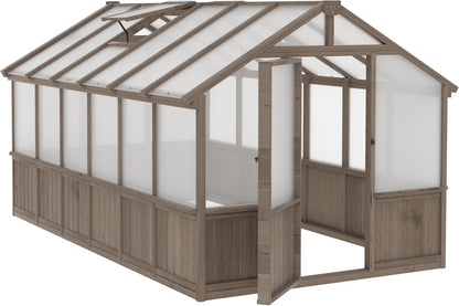 BlueWish 8x12 FT Greenhouse for Outdoors, Wood Green House with Cedar Frame & 6MM Thick Polycarbonate Panel, Walk in Greenhouse with Adjustable Vents for Outdoor, Patio, Garden, Backyard