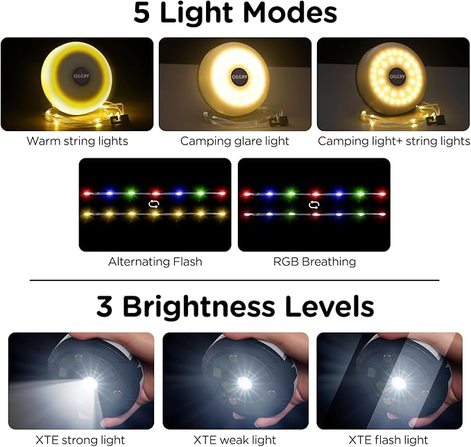 OGERY 3-Pack Camping String Lights, 4 in 1 Quick Storage 32.8FT Rechargeable Indoor Outdoor Fairy Lights String with 8 Lighting Modes, Hanging Portable LED for Christmas Decor Patio Party Essentials