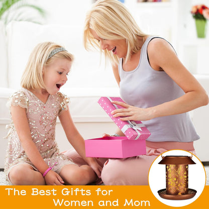 Hummingbird Solar Bird Feeder for Outdoors Solar Lanterns Metal Waterproof Outside Wild Bird Feeders Birthday Gifts for Women Mom Grandma Outdoor Hanging Garden Decor Lights for Yard, Patio