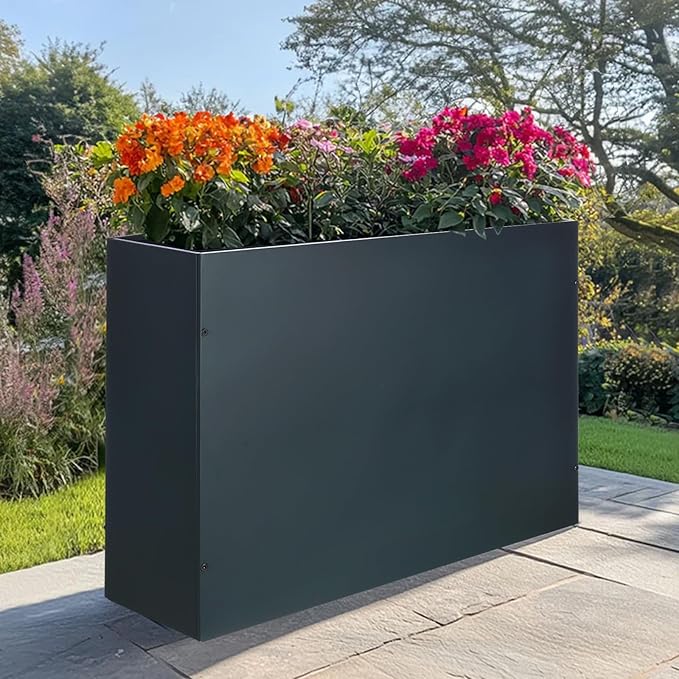 SUNNYPARK Large Metal Planter Box 32”x 12”x 24”, Rectangular Modern Grey Metal Planter Box Heavy Duty with Drainage Holes for Outdoor Garden Patio