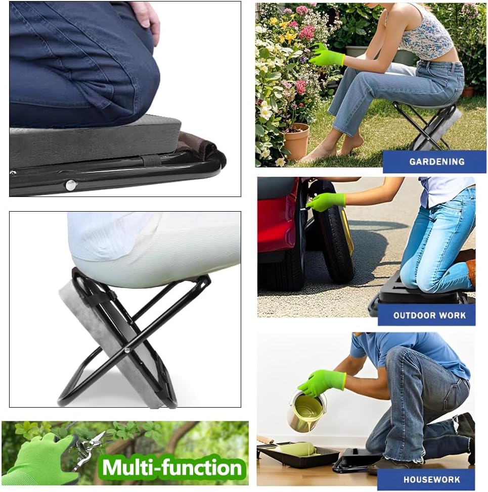 Garden Kneeler and Seat 2 in 1, Thick Soft Kneeling Pad and Foldable Gardening Stool with Gardenig Glove and Carry Tote Bag, Gardening Gifts for Women, Seniors, Mum and Dad (Grey)