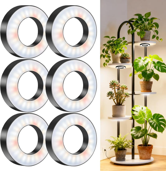 Wiaxulay Ceiling Grow Lights for Indoor Plants, 288 LED Full Spectrum 3.5in Halo Plant Grow Light, 12/3A Under Cabinet Grow Lamp with Auto Timer 6/12/16 Hrs, 3 Lighting Mode, 5 Brightness, Six Head