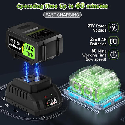 RYAHT Leaf Blower, 21V Powerful Electric Leaf Blower Cordless with 2 x 4.0Ah Batteries and Charger, 2 Speed Modes, Handheld Lightweight Leaf Blowers for Lawn Care, Patio, Garden, Dust - Green