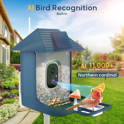 Smart Bird Feeder with Camera for Outdoor,WiFi Bird Watching Camera with Built-in AI Birds Identification,Solar Powered,Auto Record Video by Cloud Storage,FHD Birds House with Cam,Gift for Parents