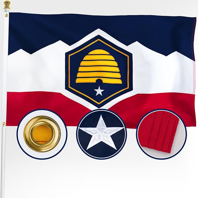 XIFAN Premium New Utah State Flag 3x5 ft Outdoor, Double Sided Embroidered Pattern, Heavy Duty 210D Nylon New UT Flags, the Strongest Longest Lasting for Outside with Sewn Stripes/Brass Grommets