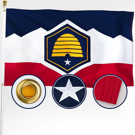 XIFAN Premium New Utah State Flag 3x5 ft Outdoor, Double Sided Embroidered Pattern, Heavy Duty 210D Nylon New UT Flags, the Strongest Longest Lasting for Outside with Sewn Stripes/Brass Grommets