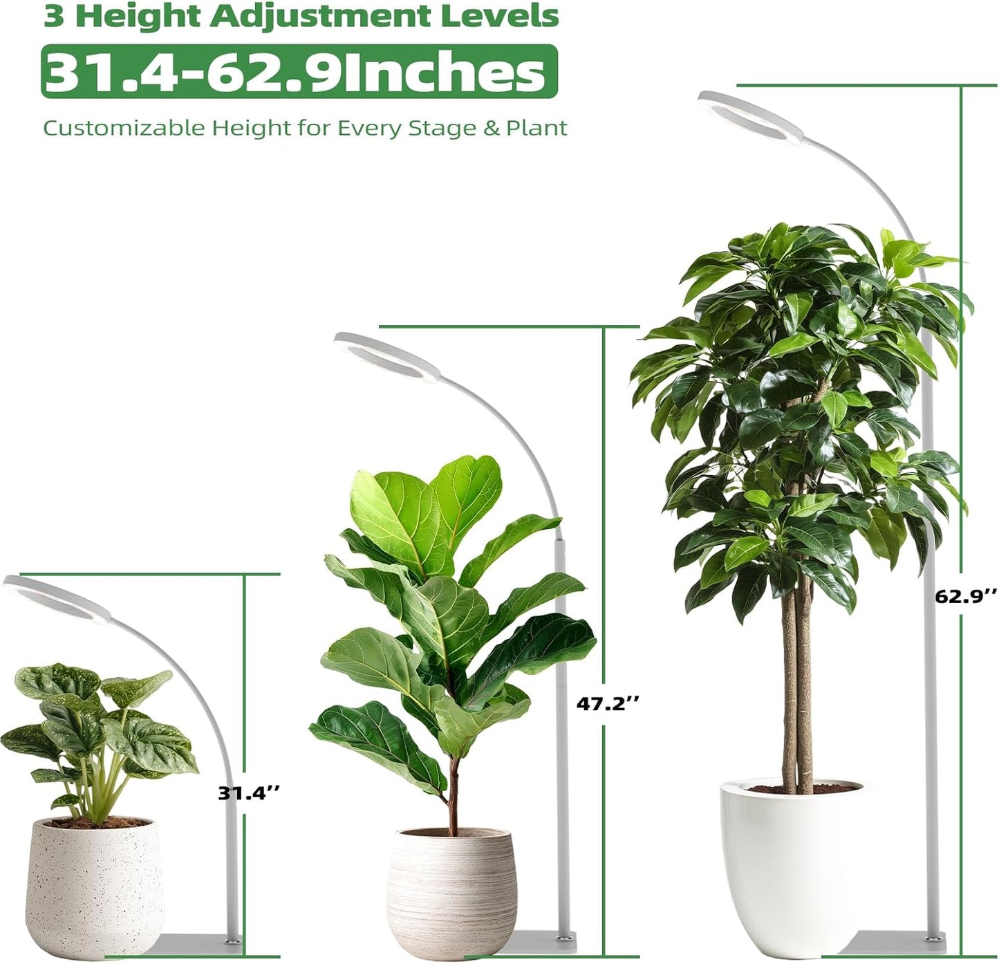 PRONORO Grow Light for Indoor Plants,Full Spectrum LED Grow Light,Standing Grow Light for Large Plants,Auto ON/Off Timer,6 Dimmable Levels,3 Spectrum Lighting Modes,Height Adjustable,20W