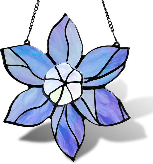 Stained Glass Window Hanging - Purple Flowers Stain Glass Decoration Sun Catchers Indoor Window,Floral Suncatcher Gift for Mom Grandma Nana Aunt