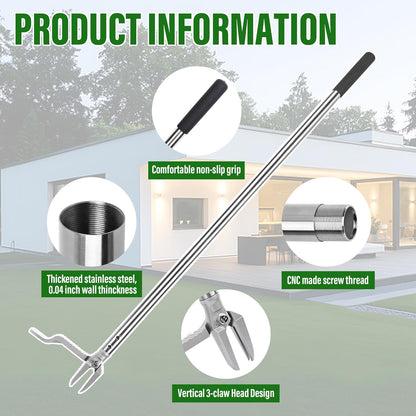 Stand up Weed Puller with 3 Claw Head, 45.6" Long Handle Weed Puller Tool Stand up Heavy Duty, Detachable Weed Remover Tool, No Need Bending Kneeling Weeding Tool for Lawn Yard Garden