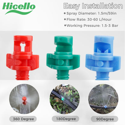 110pcs 90/180/360 Degree Micro Sprinkler Heads Misting Nozzle Irrigation Drippers Garden Lawn Plant Irrigation Water Sprinklers(90°-30pcs, 180°-30pcs, 360°-50pcs, Drip Hole Punch Tool-1pc)