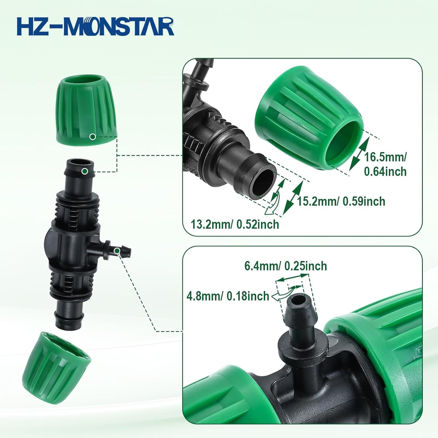 1/2 to 1/4 Drip Irrigation Fittings, 12Pcs Barbed Tee 1/2" Drip Irrigation Tubing (1/2" ID x0.6-0.63" OD) 16mm to 1/4" Irrigation Tube Fitting Twist Locked 3 Way Connectors