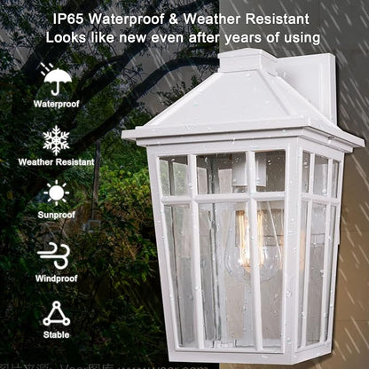 Darkaway Outdoor Sconce Lights Wall Light Fixtures, 14inch Large Porch Light Outdoor Wall Anti-Rust Waterproof Aluminum with Glass Exterior Light Fixture for Patio Yard Doorway Garage (Large, White)