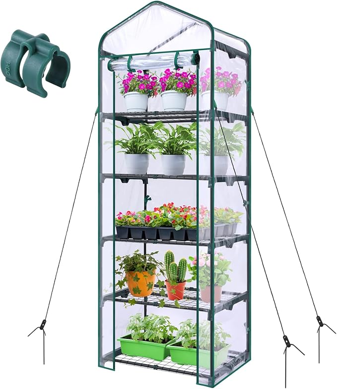 Mini Greenhouse for Outdoors Indoor: Ohuhu Small Plants Green House with 5 Tier Shelves, Portable Plastic Greenhouses with Heavy Duty Transparent PVC Cover for Garden Patio Backyard Porch Balcony
