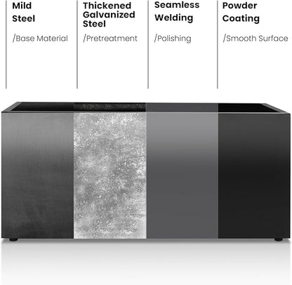 GSK 30" L Black LED Metal Planter Rectangle Flower Box Light Strips ×2 Galvanized Trough Indoor Rectangular Outdoor Patio Terrace Balcony Garden Plant with Drainage Holes & Insert