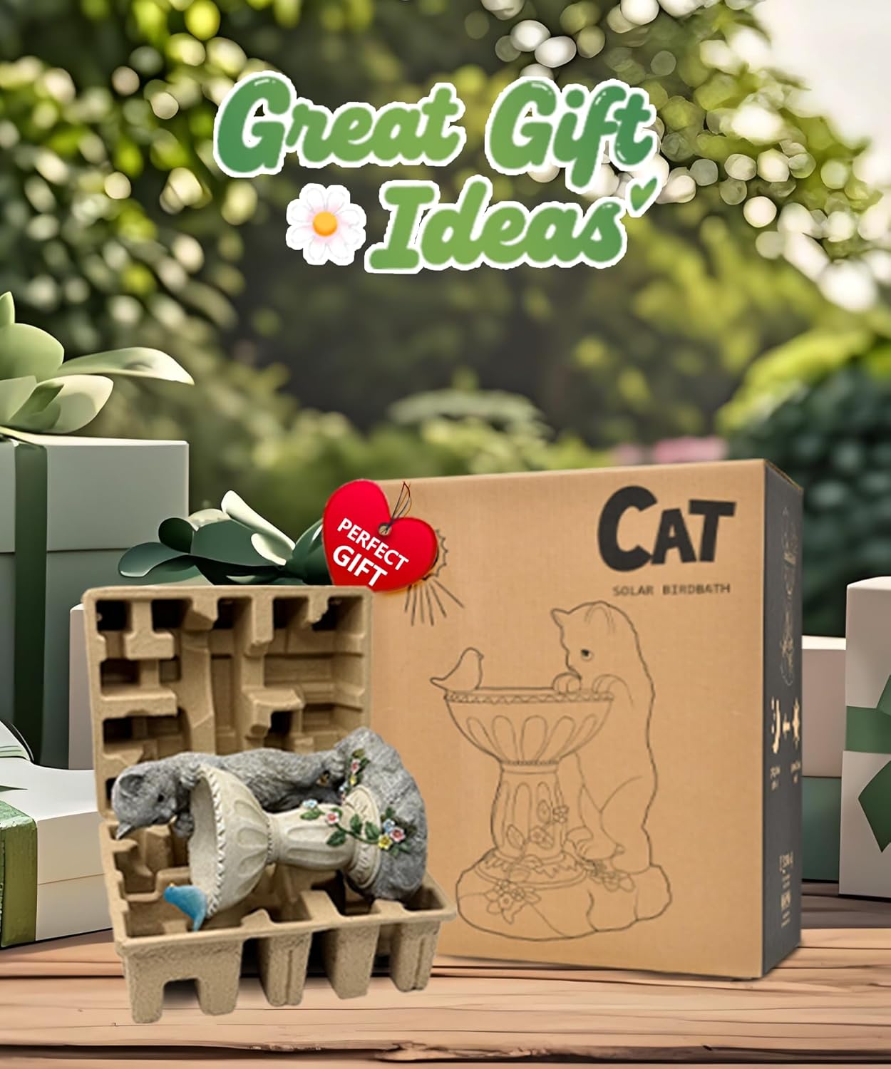 Nacome Solar Cat Garden Decor: Outdoor Statues Ornaments for Outside Decorations Yard Art Lawn Porch Patio Balcony - Christmas Birthday Gifts Choice for Mom Grandma Women Lover