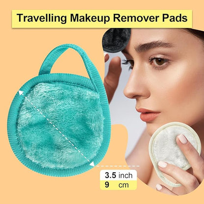 Nugilla 18 Packs Reusable Makeup Remover Pads with a Washable Laundry Bag, Resuable Microfiber Round Towel Skin Face Towels, Soft Makeup Remover Cloth, Fast Drying Washcloth (Grey/Green/White)