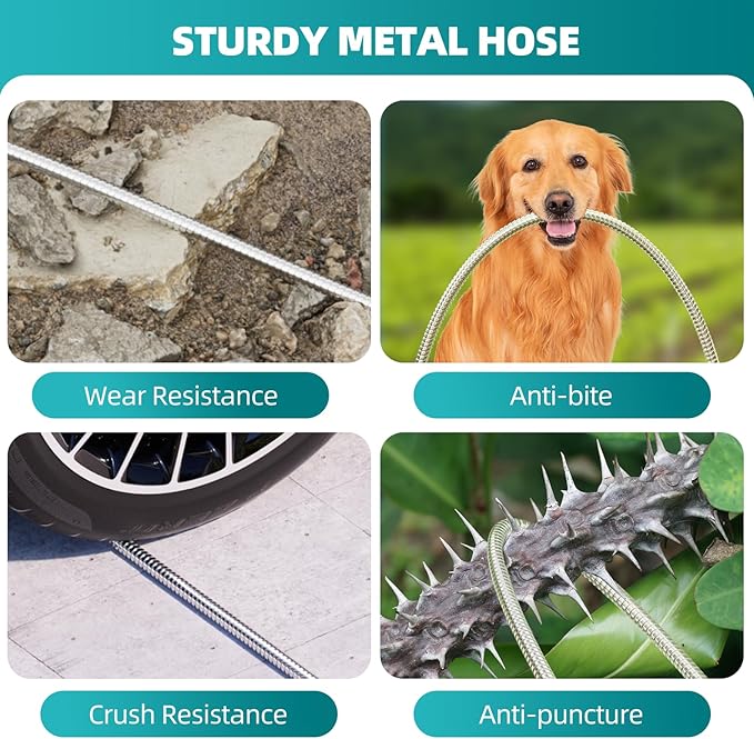 SPECILITE Stainless Steel Garden Water Hose 50 ft with Swivel Handle, Lightweight & Flexible Pipe with Heavy Duty Nozzle for Yard, Outdoor, Lawn