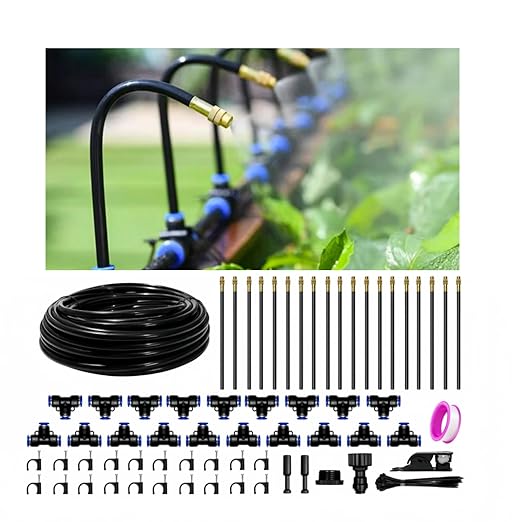 360°Irrigation System for Garden - 60FT Drip Irrigation System with 19 Nozzles, Garden Watering System, Greenhouse Accessories, Atomizing System for Garden, Yard, Lawn, Potted Plants, 5/16 inch Hose