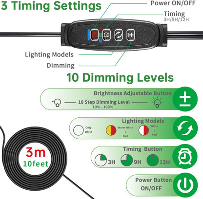 Full Spectrum Grow Light for Indoor Plants, Dual Heads Grow Lights with 10 Dimmable Levels & 3 Timer Modes (3/9/12H), Adjustable 360° Gooseneck for Plants Indoor Growing(2 Pack)