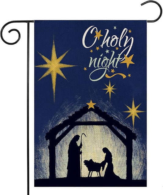 Christmas Oh Holy Night Garden Flag 12x18 Double Sided,Nativity with Star of Bethlehem Small Yard Flag,Seasonal Christ Winter Decors for Xmas Farmhouse Outside Outdoor