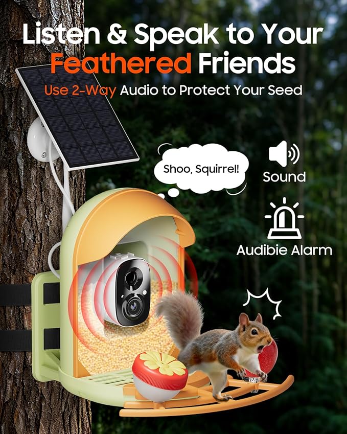Camii Bird Feeder with Camera, Smart Birdfeeder with AI Identify Birds Species, 2K HD, Solar Powered, Night Vision, Real-Time Alert, IP66 Waterproof for Backyard Bird Watching Enthusiasts (Green)