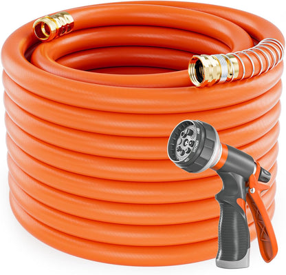 SPECILITE Garden Water Hose 100 ft x 3/4 in Heavy Duty, Flexible and Lightweight, Burst 600 psi, Kink-less Hybrid Rubber Pipe for Backyard, 3/4'' Brass Fittings, Orange