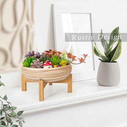 ARTKETTY Succulent Pots - 10 Inch Large Bonsai Pots with Drainage Stand, Ceramic Plant Pots Shallow Succulent Planters for Indoor Plants Decorative Cactus Flower Planter Bowl