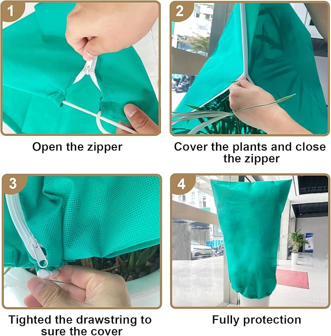 Plant Covers Freeze Protection – 35" × 50" Reusable Plant Protector Bag with Drawstring and Zipper for Plants Trees Shrub, Frost Jacket Warm Blanket for Freeze Frost Protection Season Extension