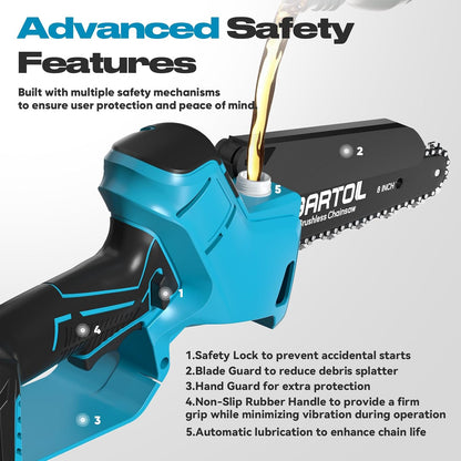 Mini Chainsaw 8” & 6” Compatible with Makita 18V Batteries, Cordless, Brushless Motor, Includes 2×20V Batteries & Charger, Lightweight Handheld Electric Chainsaw for Tree Trimming & Wood Cutting