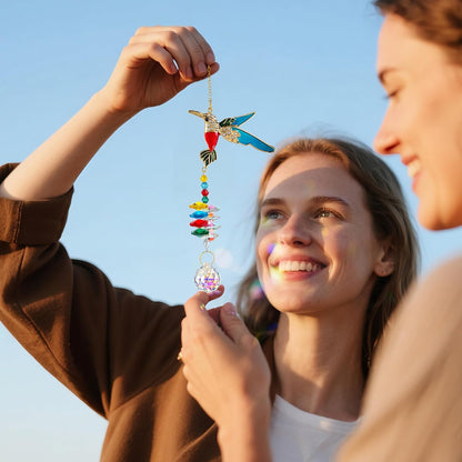 H&D HYALINE & DORA Sparkling Rhinestones Hummingbird Sun Catcher with Crystal Hanging Ornament Rainbow Prisms for Windows Home Garden Party Decor