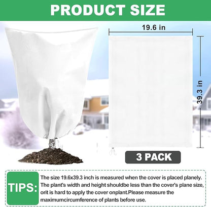 3 Pack Plant Covers Freeze Protection, 19.6" x 39.3" Frost Covers for Outdoor Plants with Drawstring, Plant Covers for Winter Tree Covers Freeze Protection, Winter Cold Weather Shrubs Jacket