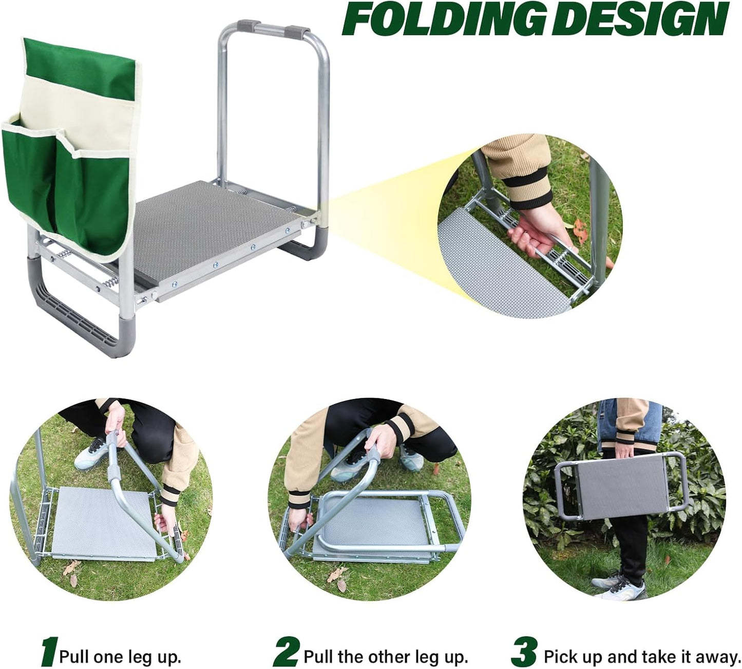 PLKO Multifunctional Garden Kneeler and seat Heavy Duty,Foldable Garden Bench for Kneeling and Sitting with Soft EVA Kneeling Pad and Large Tool Bag for Gardening Lovers