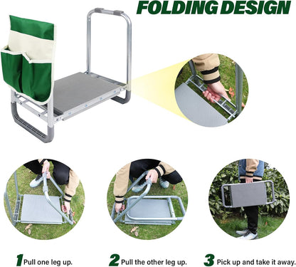 PLKO Multifunctional Garden Kneeler and seat Heavy Duty,Foldable Garden Bench for Kneeling and Sitting with Soft EVA Kneeling Pad and Large Tool Bag for Gardening Lovers